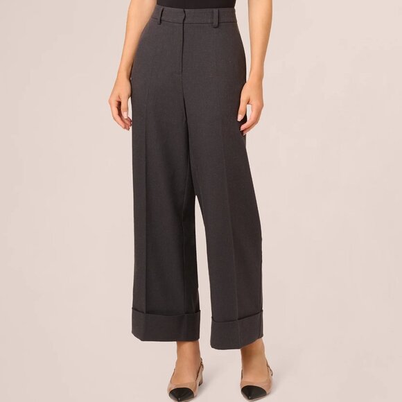 Adrianna Papell Straight Leg Cuffed Pant Elastic Back Gray Linen Blend Size 8 - Picture 1 of 9